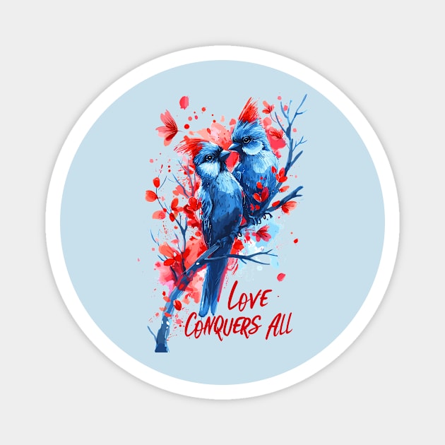 Valentines Day Love Birds Love Conquers All Valentines Day Magnet by Tees 4 Thee